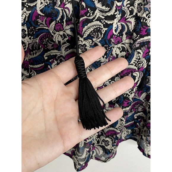 Joie Paisley 100% Silk Women’s Tassel Tie Keyhole Sheer Peasant Top Blouse Sz M - Picture 2 of 6